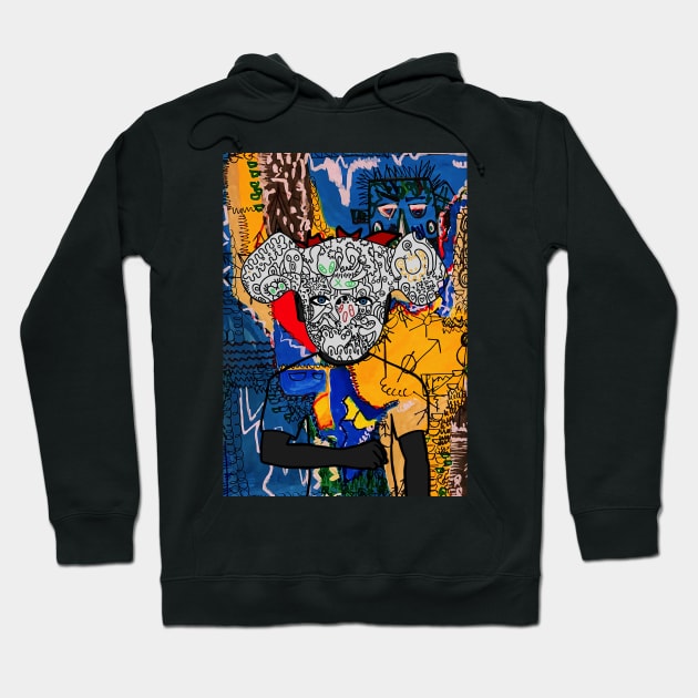 Street Art Male Character with Doodle Mask and Blue Eyes in Zodiac Street Art Hoodie by Hashed Art